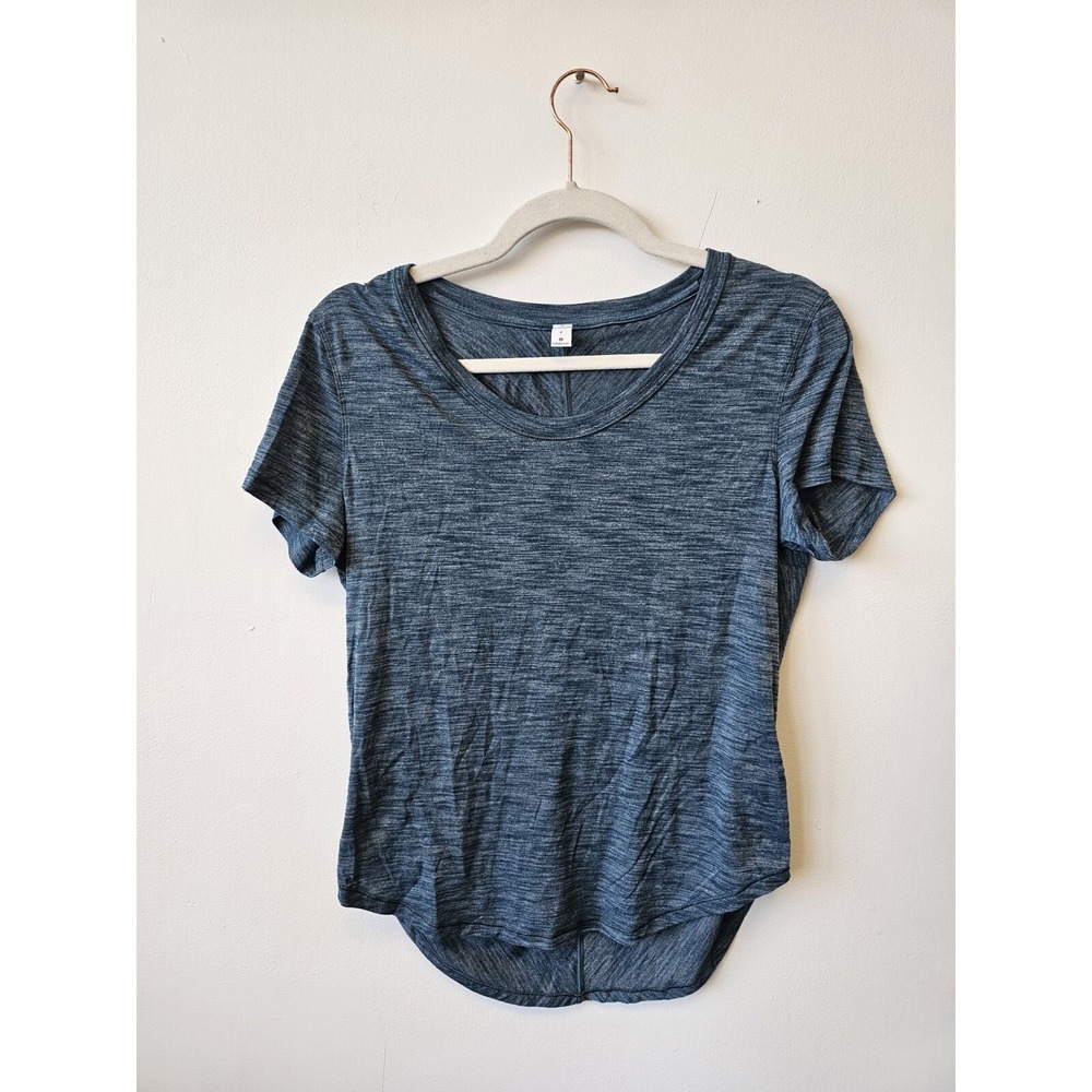 Lululemon Meant To Move Tee‎ Shirt Heathered Nile Blue Size 4 Workout Gear